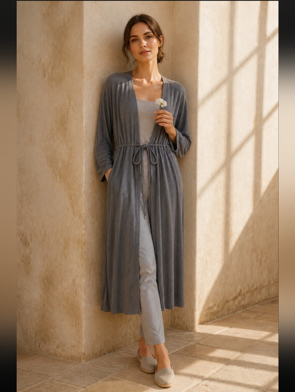 Chaser Ribbed Knit Duster Cardigan Gray Size Medium NWT